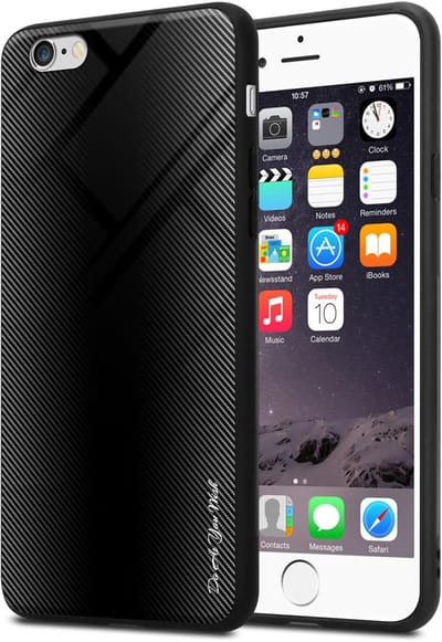 Cadorabo Hoesje geschikt voor Apple iPhone 6 / 6S in OPAAL ZWART - Beschermhoes gemaakt van TPU silicone Case Cover en achterkant van gehard glas