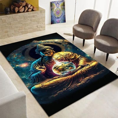 Boeddha Tapijt, Boeddhisme Vloerkleden voor Slaapkamer Woonkamer Entree, Boeddha Beeld Patroon Meditatie Vloermat Antislip Yoga Tapijt 60*90cm