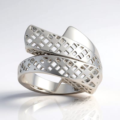 Cavill - Zilveren ring met platina afwerking - 925 Sterling Zilver - verstelbare ring maat 17 & 18 - moderne ring glanzend rasterpatroon