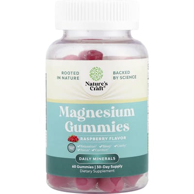 Nature's Craft, Gommes de Magnésium, Sans Sucre, Framboise, 60 Gommes