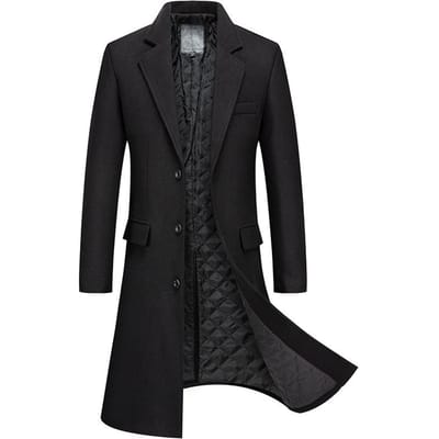 Herfst en winter Nieuwe lange wollen jas Herenmode Plus katoen Verdikt over de knie Warme wollen jas Herenjas 195-4XL black