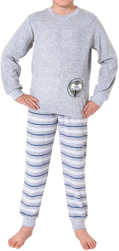 Coole jongens pyjama van badstof met lange mouwen met manchetten en voetbalmotief