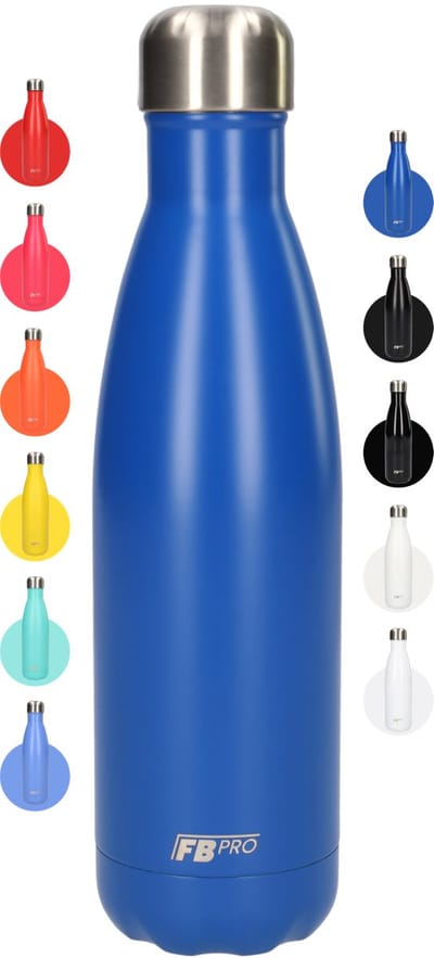 FBFS2, Thermosfles, Drinkfles, Waterfles - Modern & Slank Design - Thermos Fles voor de Warme en Koude Dagen - Dubbelwandig - Robuuste Thermoskan - 500ml - Sea Blue - Mat Blauw