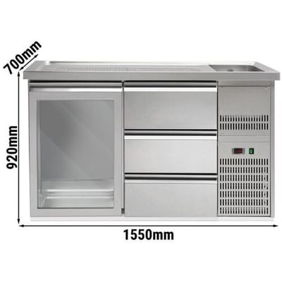 GGM Gastro Biertheke Premium PLUS - 1550x700mm - 1 Glastür & 3 Schubladen