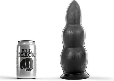 All Black Zwarte dildo 23 cm met ribbels