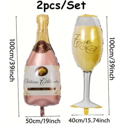 2 stuks Champagnefles en Wijnglazen (39Inch) Folie Helium Ballonnen Verjaardag Bruiloft Vrijgezellenfeest Decoratie As picture beige