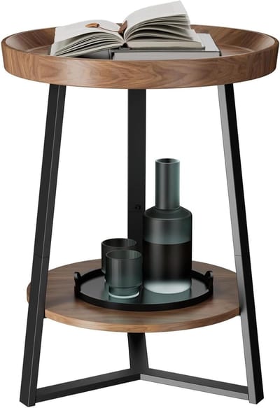 Ronde bijzettafel met 2 niveaus en opbergplank - Cirkel Nachtkastje voor Woonkamer en Slaapkamer