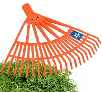 KOTARBAU® Bladhark, Tuinhark van Kunststof, 44 cm, Oranje, zonder Steel, Gazonhark, Waaierbezem, Lichtgewicht Hark, Stevige Hark