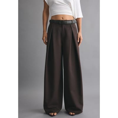 Stradivarius Broek met maxi-plooien en riem  Bruin 34