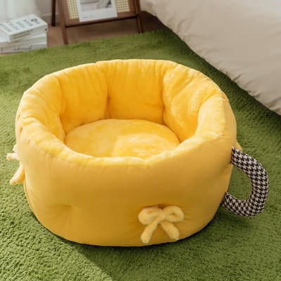 Niche pour chien chaude en automne et en hiver, petit lit pour chien, sommeil profond, nid rond épais pour chat, fournitures pour animaux de compagnie S orange
