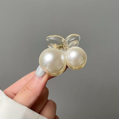 Elegante Kers Parel Haar Krab Haarclip Strik Haaraccessoires Voor Vrouwen Vintage Populair Haar Clips Paardenstaart wit