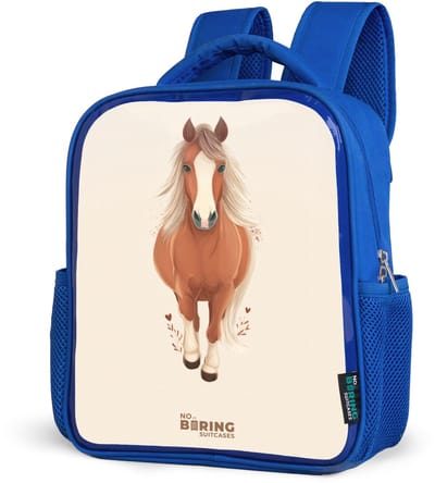 NoBoringSuitcases.com® - Rugzak blauw - Schooltas jongens - Bruin paard in gallop - Kinder rugtas jongen - Boekentas kind - Kinderrugzak voor school - Schoolrugzak
