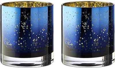 Tumbler Glazen Set - Drinkglazen - Dranken Serveren - Handgemaakt Glaswerk - Set van 2 - Blauw en Goud