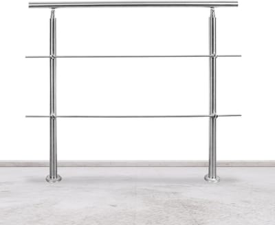 Trapleuning 180 cm met 2 dwarsbalken roestvrijstalen leuning zilverkleurig Eenvoudig te installeren set geschikt voor alle trappen