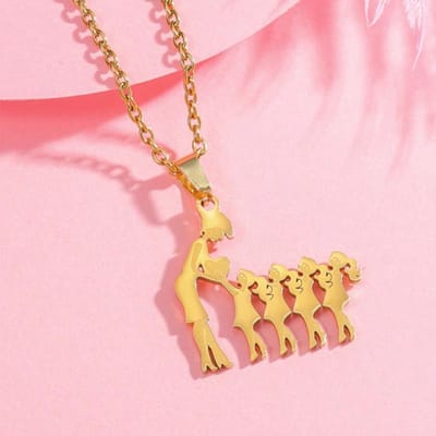 Moeder en kinderen ketting van roestvrij staal met hangers voor moeder, zoon en dochter. Familie sieraden cadeau. pink