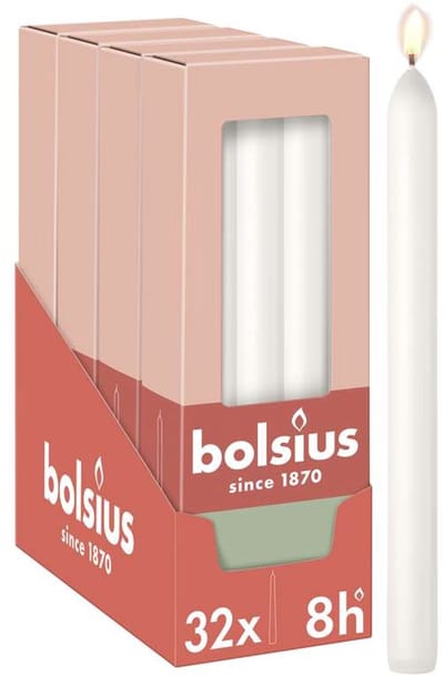 Bolsius - Gladde Dinerkaarsen - 23 cm - 32 stuks - Wit