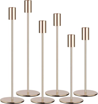Kandelaar Set van 6 - Kaarsenhouder - Kaarsenstandaard - 23, 28, 33 cm - Decoratieve accessoires - Metaal - Goud - voor bruiloft, woonkamer decoratie, Diner Bij Kaarslicht