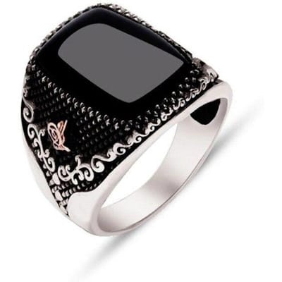 Vintage Handgemaakte Turkse Zegelring Voor Mannen Vrouwen Antieke Zilverkleur Zwarte Onyx Steen Ring Retro Islamitische Religieuze Sieraden 12 gray