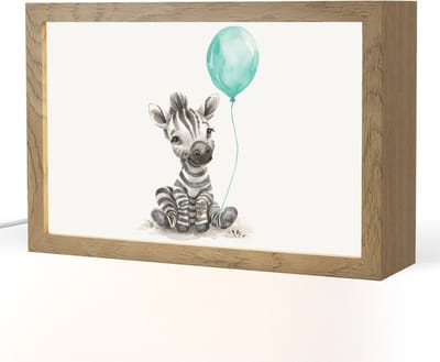 Nachtlampje 30x20 cm - Kinder lampje - Zebra - Baby dier - Blauwe ballon - Tafellamp kinderkamer - Slaapkamer lamp - Bedlamp kinderen - Kinderlampje stopcontact - Wandlamp babykamer - Nachtlampjes