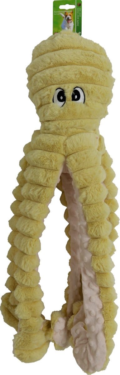Boon hond speelgoed octopus corduroy met piep geel 65cm - 1 stuk