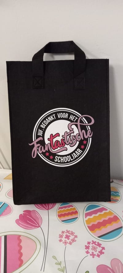 kleine Vilten tas voor Juf (23x10x33cm) Juf cadeautje