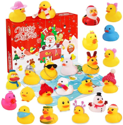 Adventskalender met eendjes 2026 - Adventskalender 2026 voor kinderen - Set met kleine gele eendjes - Piepende eendjes voor de adventskalender - Kleine gele eendjes voor kinderen - Kerst-/verjaardagscadeauset voor kinderen