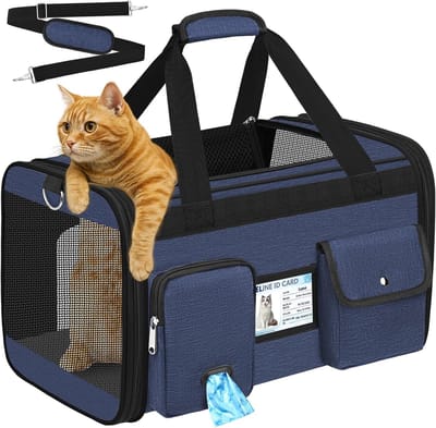 Zachte Kattenvervoerder - Reistas Huisdier - Veilig Vervoer - Luchtvaart Goedgekeurd - 46x28x28cm - Blauw