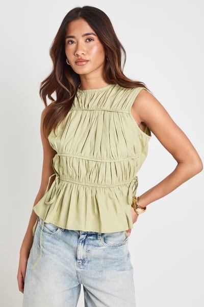 boohoo Dames Poplin Gerimpelde Top Met Hoge Hals | Pistache | Maat: 36