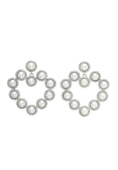 AVANT-GARDE PARIS Diva Collection Hartvormige Oorknopjes - Wit - Metaal Met Rhodium Plating - Hartvormige Hanger - Met Crystals - Voor Vrouwen