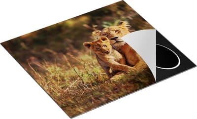 Chefcare Inductie Beschermer Leeuwin met haar Welp in het Wild - 60x50 cm - Afdekplaat Inductie - Kookplaat Beschermer - Inductie Mat