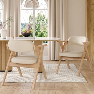 MIVRAY Eetkamerstoelen Set van 2 - Inklapbaar Met Armleuningen - Voor Eetkamer En Woonkamer - Massief Hout En Linnen Beige