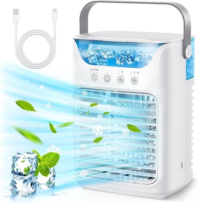 Airconditioning Unit Fan - Draagbare airconditioner & Luchtkoeler Luchtbevochtiger & Desktop Koelventilator 4-in-1 met 700ML / 2 Koude Mist/3 Automatische Timing /7 Kleur Nachtlampje