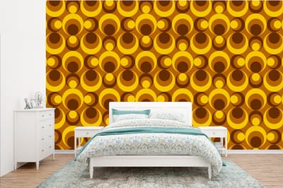 Behang - Fotobehang Patronen - Retro - Bruin - Geel - Breedte 385 cm x hoogte 240 cm