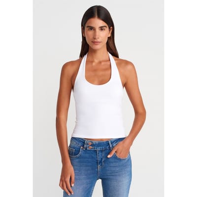 Geribbelde Halternek Mouwloze Blouse