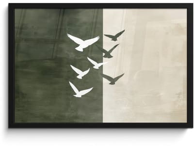Poster in lijst - Fotolijst 60x40 cm - Posters - Japandi - Vogel - Groen - Posterlijst zwart - Decoratie - Wanddecoratie woonkamer - Muurdecoratie slaapkamer