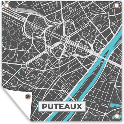 Tuin poster Puteaux - Frankrijk - Plattegrond - Kaart - Stadskaart - 200x200 cm - Tuindoek
