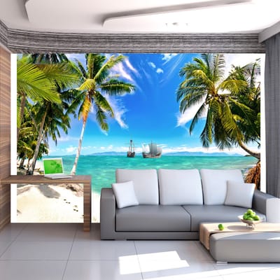 98cm X 70cm - Zelfklevend fotobehang - Verdwaalde schepen , Tropisch , Premium Print