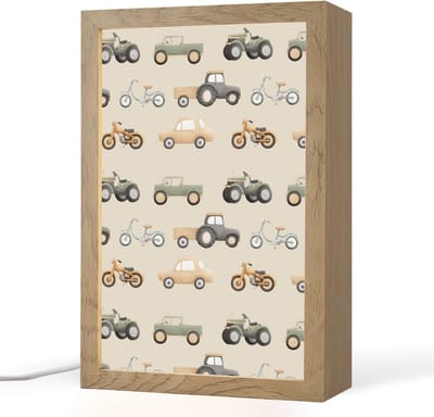 Nachtlampje 20x30 cm - Kinder lampje - Retro - voertuigen - patroon - Tafellamp kinderkamer - Slaapkamer lamp - Bedlamp kinderen - Kinderlampje stopcontact - Wandlamp babykamer - Nachtlampjes