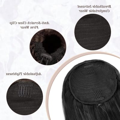 Lange Krullende Ponytail Haarstuk van 26 Inch met Clip en Treksnoer voor Natuurlijke Look, Zwart