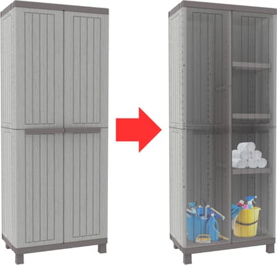 MKSS® Tuinkast - Tuinkist - Tuinkasten voor Buiten - Tuinberging - Kunststof - 70x40x180cm - Grijs