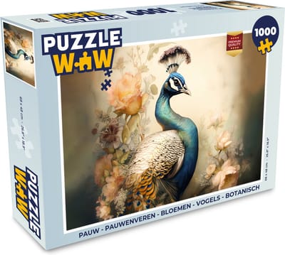 Puzzel Pauw - Pauwenveren - Bloemen - Vogels - Botanisch - Legpuzzel - Puzzel 1000 stukjes volwassenen