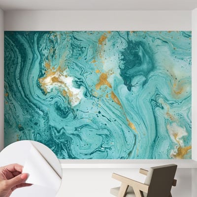Coloray Zelfklevend Behang - Zeegolven Zelfklevend fotobehang - 152x104 cm - Blauw Zelfklevend Behang - Voor de woonkamer, slaapkamer en kantoor - Plakklare achterzijde - Stickerbehang op rol