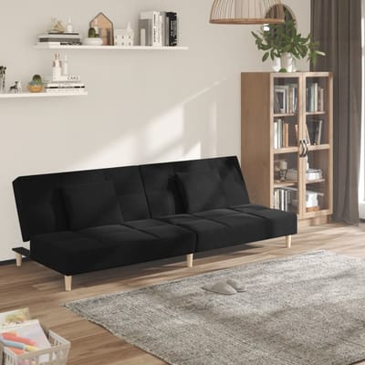 vidaXL - Slaapbank - 2-zits - met - 2 - kussens - stof - zwart
