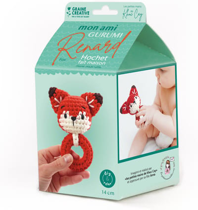 Graine Creative haakpakket amigurumi rammelaar vos baby DIY set.