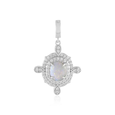 Cavill - Zilveren Hanger 925 Sterling Zilver Geplatineerd - 0,7 ct Australische Opaal Ovaal - 0,77 ct Cambodjaanse Zirkonen - Elegant 33x21 mm