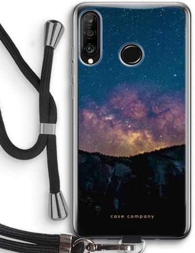 Case Company® - Hoesje met koord geschikt voor Huawei P30 Lite hoesje met Koord - Travel to space - Telefoonhoesje met Zwart Koord - Bescherming aan alle Kanten en Over de Schermrand