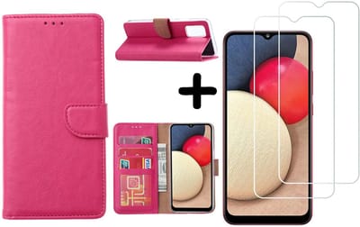Hoesje Geschikt Voor Samsung Galaxy A02s Hoesje Geschikt Voor Samsung Galaxy A02s bookcase + 2x screenprotector - Pink