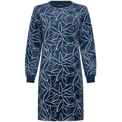 Pastunette Premium Nachthemd - Art Deco - Donkerblauw - Fleece - Maat 36