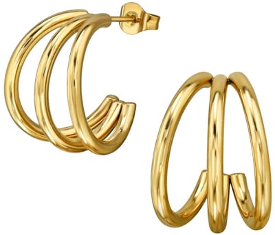 Joy Ibiza - Triple layer oorbellen - 3 bogen oorringen - 19 mm - vlinder sluiting - chirurgisch staal - ear party boho - bohemian style - ip/pvd gold plated