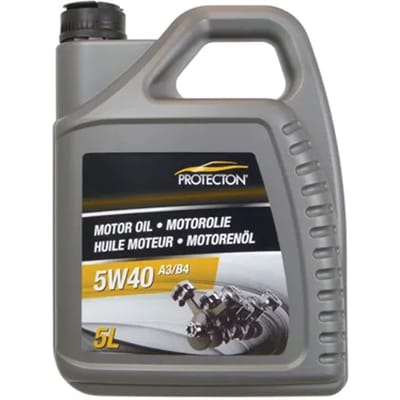 Protecton Motorolie 5W-40 A3/B4 – Synthetisch - Voor benzine-, LPG- & dieselmotoren – Hoge & zeer stabiele viscositeitindex - Veilige smeerfilm bij zeer hoge bedrijfstemperaturen - sterk antislijtage, anticorrosie en antischuim vermogen - 5 Liter